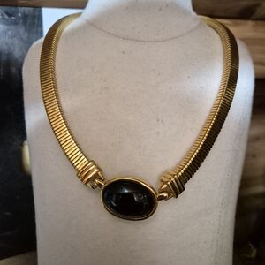 Vintage Gold Necklace with Black Accent